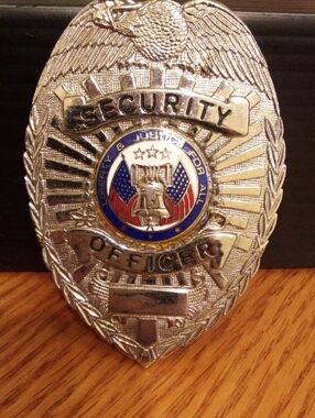 Security Officer Shield Badge - Silver with Red, White & Blue Emblem